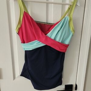 Lands' End Women's Swim Top - Pink, Light Blue, Navy